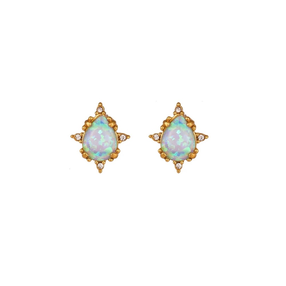 Tarnish Free Opal Tear Drop Stud Earrings